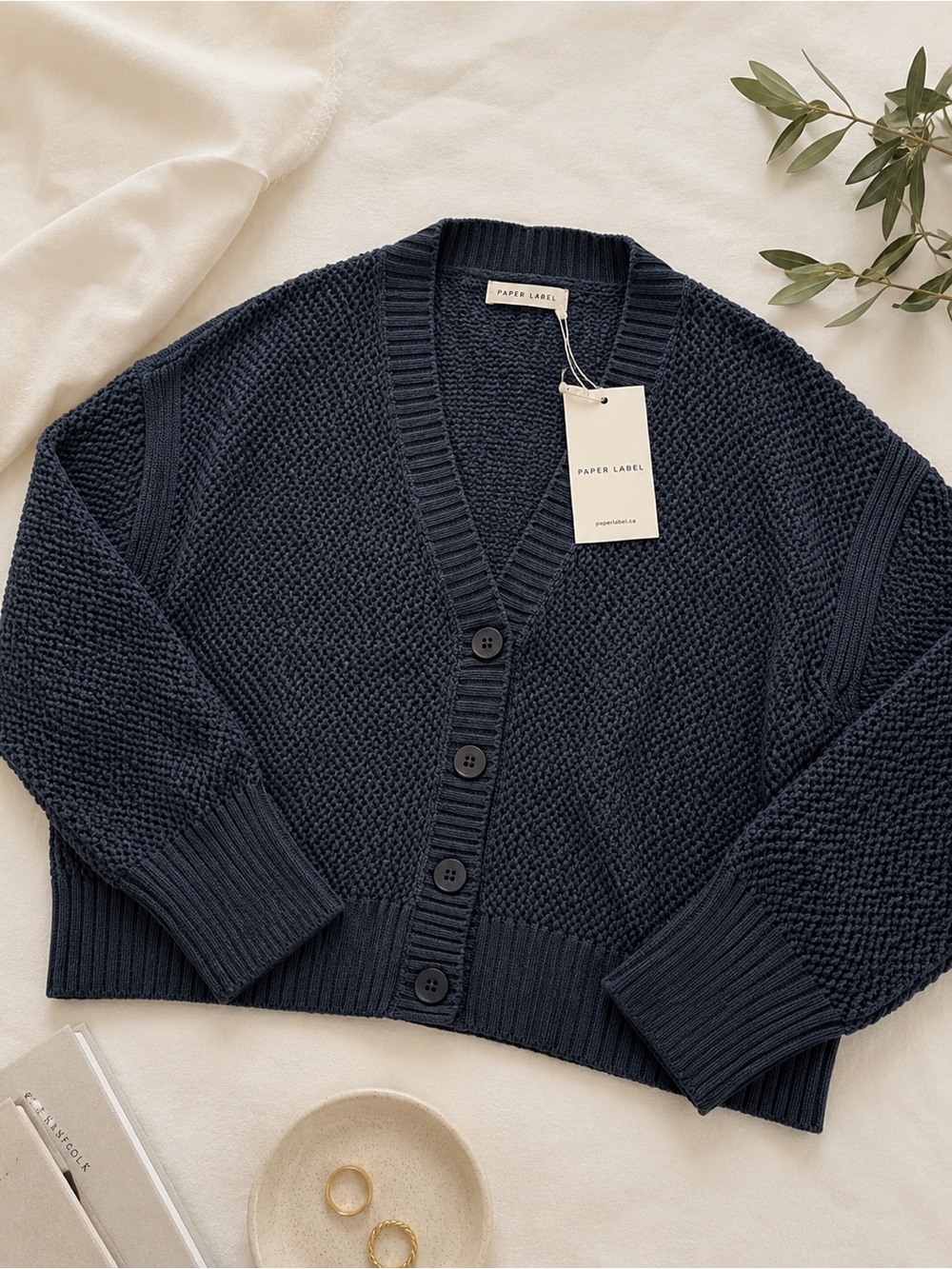 Paper Label Navy Textured Button-Front Cardigan